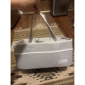 Lily Miles Diaper Caddy Baby Changing Organizer Basket - Gray / Blue Stripe